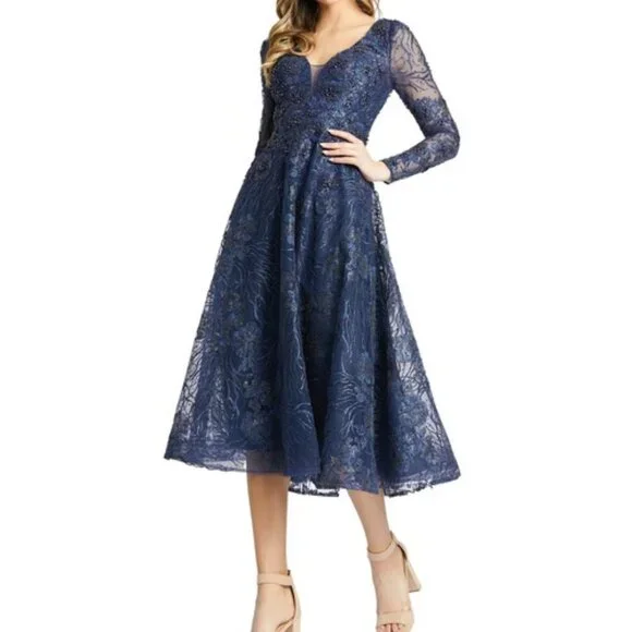 Mac Duggal | Dresses | Mac Duggal Midnight Blue Floral Embroidered Sequin Beaded Midi Gown | Poshmark Mac Duggal | Dresses | Mac Duggal Midnight Blue Floral Embroidered Sequin Beaded Midi Gown | Poshmark